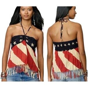 NEW Ralph Lauren Denim & Supply American Flag Sz XL Halter Top Gauzy Rustic